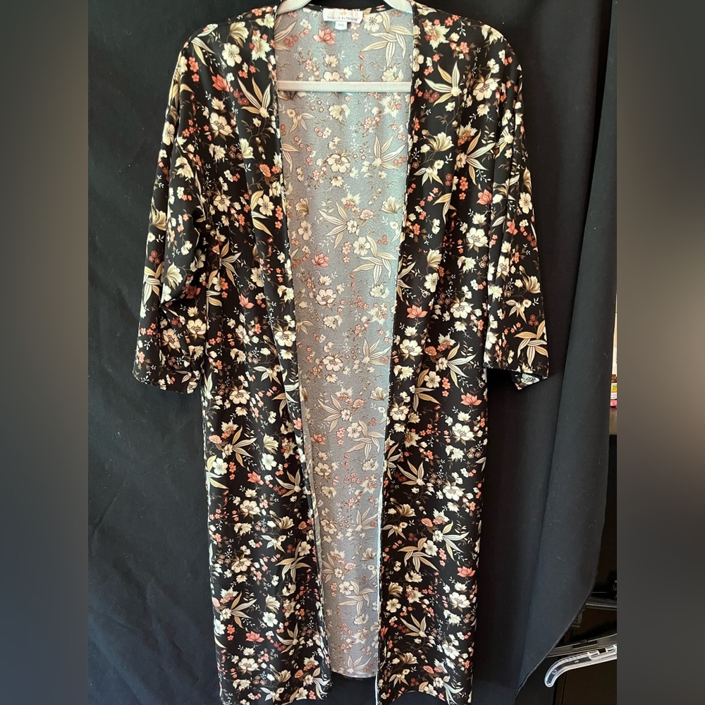 Bailey’s Blossoms Black Floral Print Floor Length Kimono